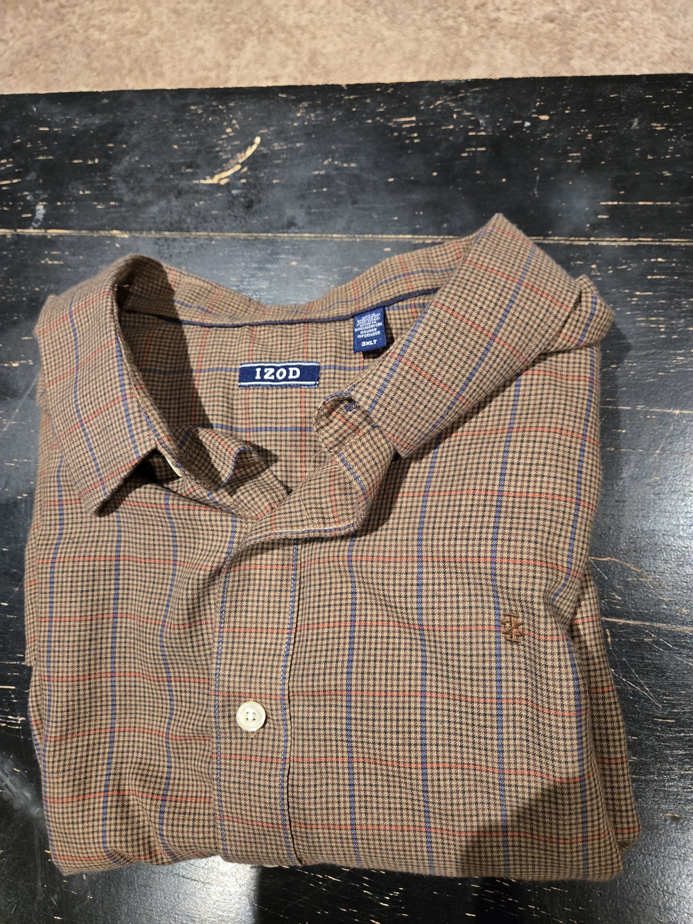 IZOD Men’s Brown Plaid Button-Down 3XLT